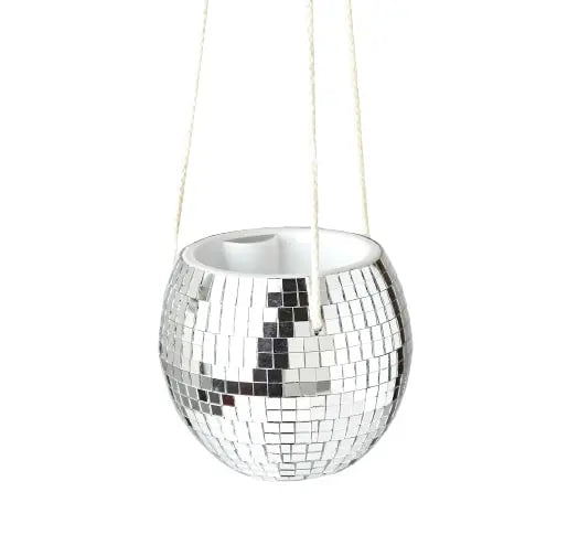 Disco Ball Hanging Planter: Reflective Mirror Ball Plant Hanger for Vibrant Décor Green Memento
